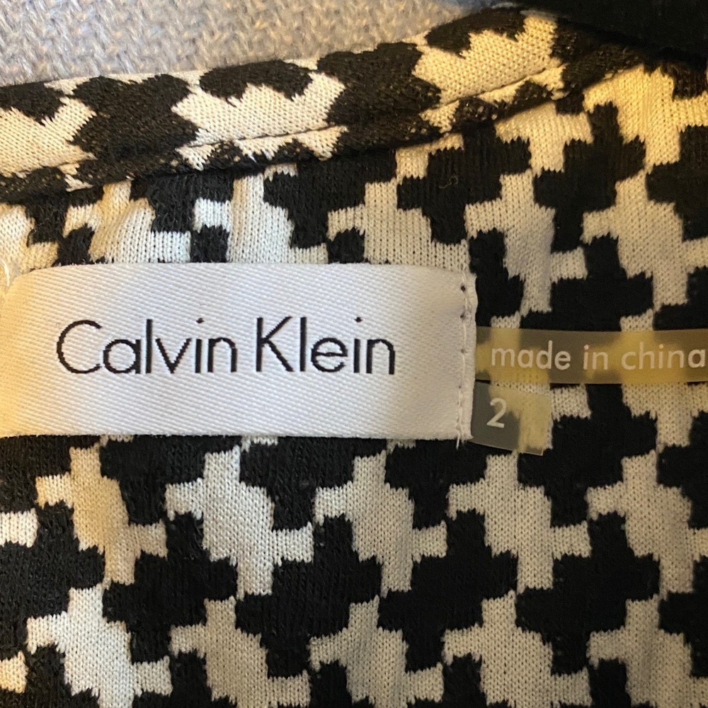 NWOT Calvin Klein Black and White Houndstooth Midi Dress - Picture 2 of 4